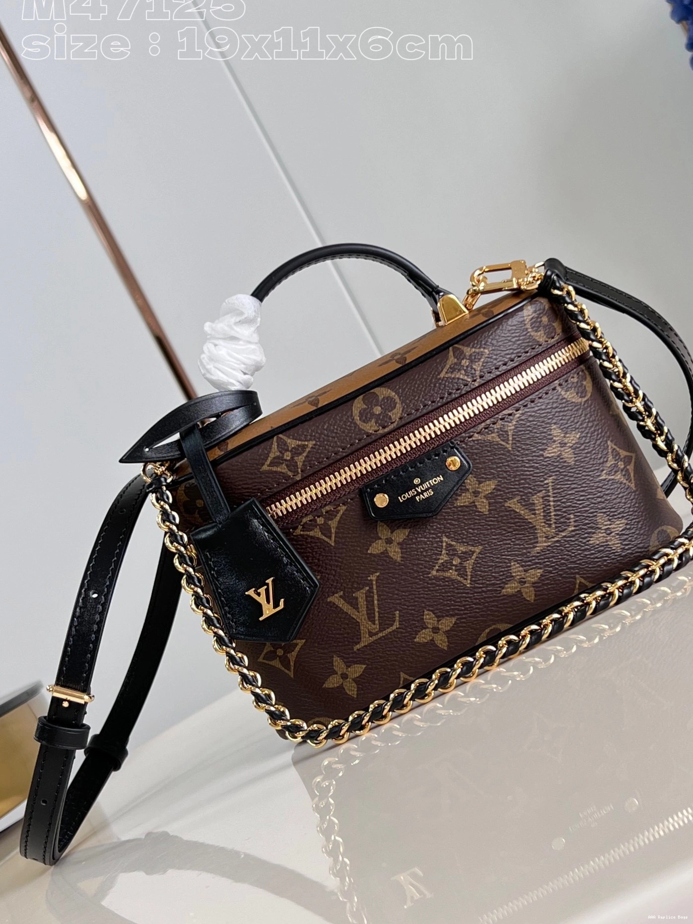 Aaa replica bags 11.5 x 6.5 x CM Pouch-19 Vanity VUITTON Chain LOUIS 0809